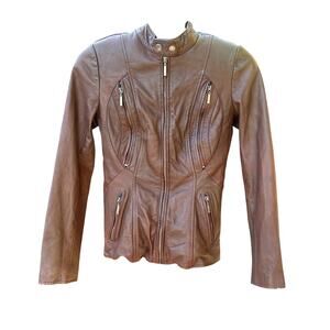 Vintage NAM European Cognac Leather Moto Jacket - Slim Fit 90s Tailored